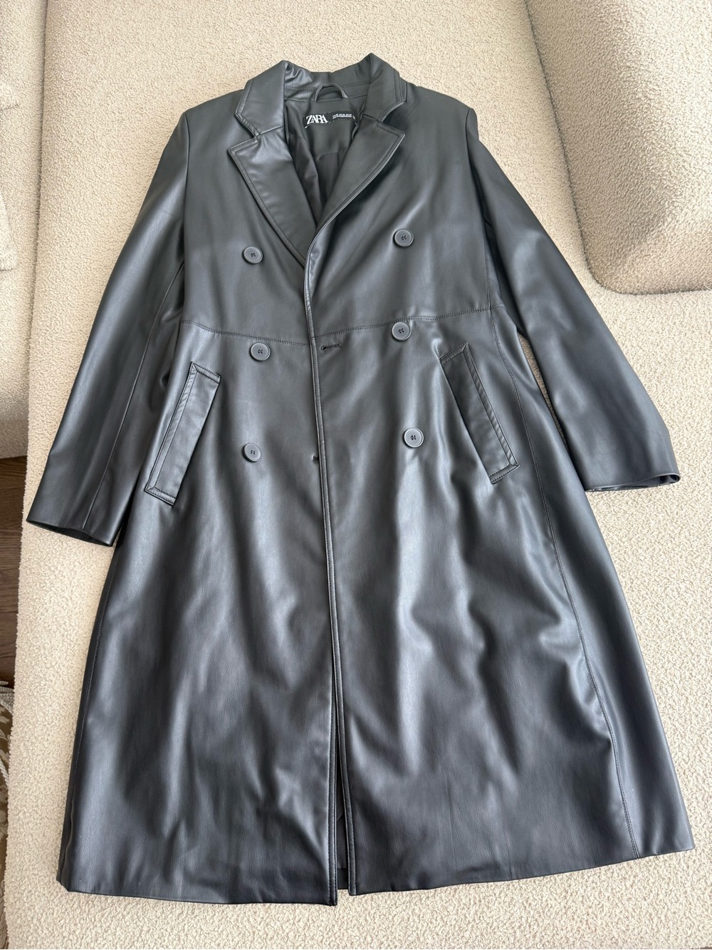 Zara Black Faux Leather Trench Coat